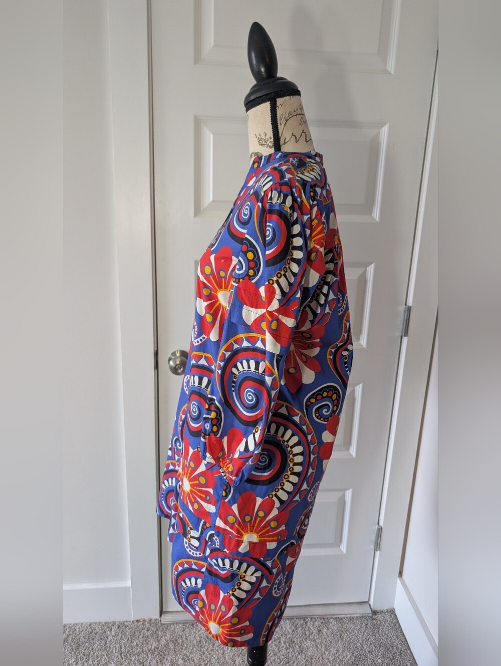 Maude Vivante Boho Bold Blue Floral Print Women’s Tunic Dress Size Medium - Picture 3 of 9